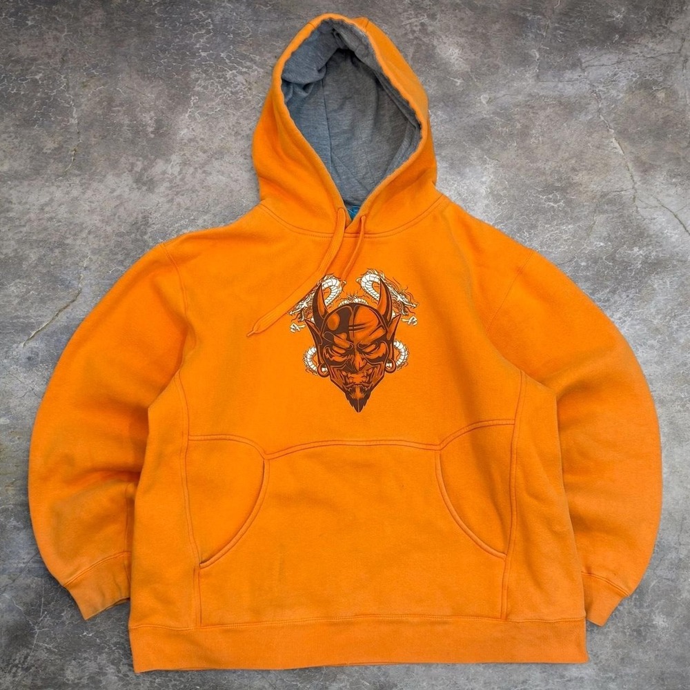 Vintage Phys Sci. Orange Dragon Pullover Hoodie Men's Large Skater Grunge Y2K